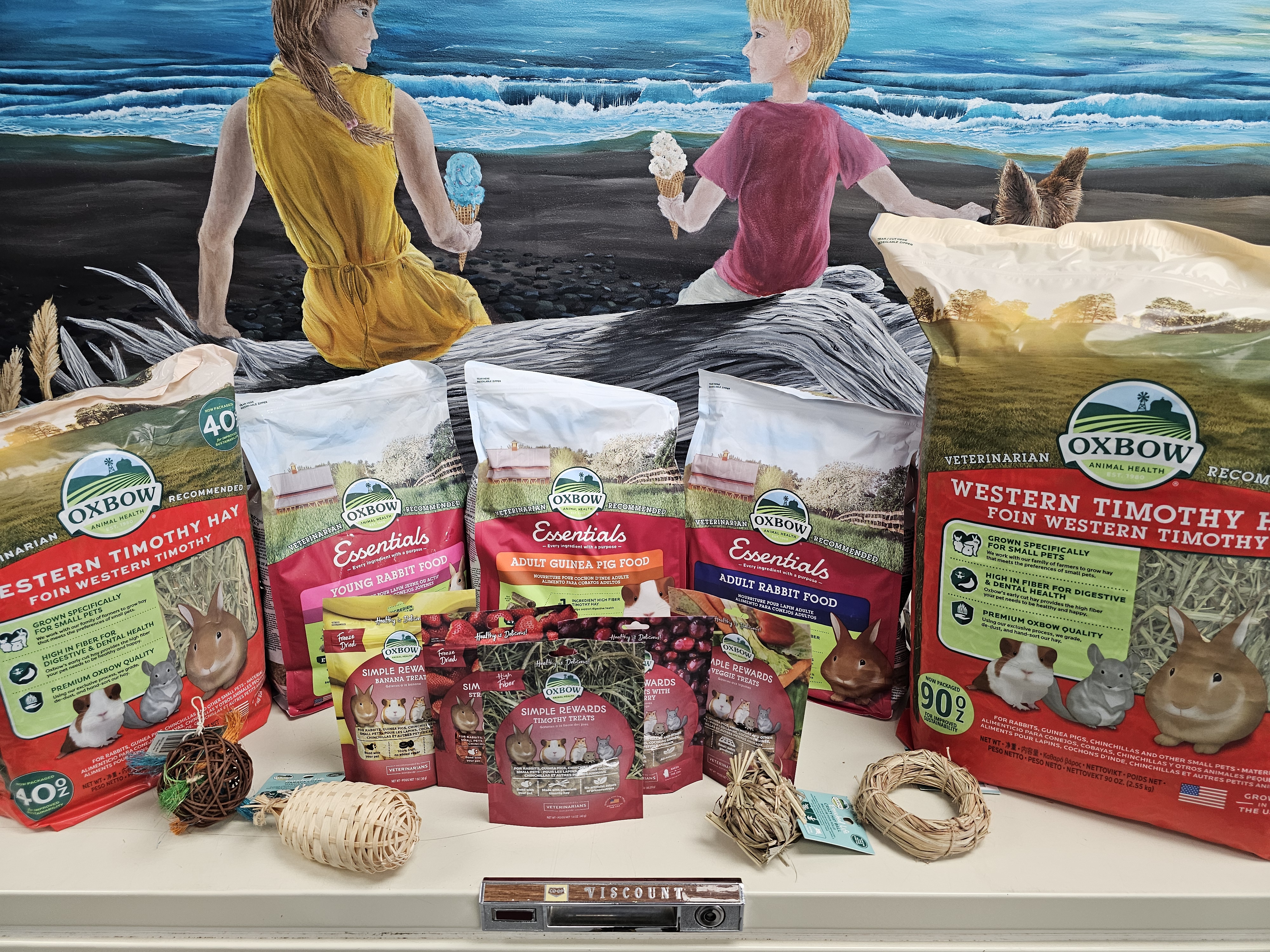 Oxbow small animal products displayed on store shelves
